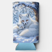 雪の日を楽しむ冬の狐たち  スリム缶クーラー (裏面)