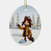 雪の日を楽しむ セラミックオーナメント (右)