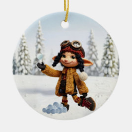 雪の日を楽しむ セラミックオーナメント