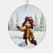 雪の日を楽しむ セラミックオーナメント (左)