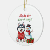 雪の日ハスキー クリスマスハスキー セラミックオーナメント (左)