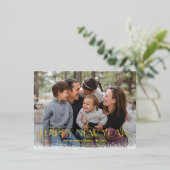 雪の日フォイル幸せな新年の休日はがき 箔シーズンポストカード (立ち正面)