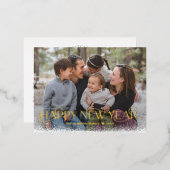 雪の日フォイル幸せな新年の休日はがき 箔シーズンポストカード (正面/裏面)