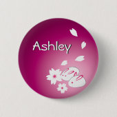 雪の日本のうさぎと桜のパーソナルボタン 缶バッジ (正面)