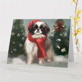 雪の日本のクリスマスに愛犬 カード (黄色い花)