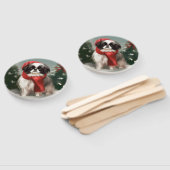 雪の日本のクリスマスに愛犬 ハンドファン (組立なし)