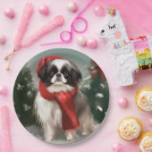 雪の日本のクリスマスに愛犬 ペーパープレート (パーティー)