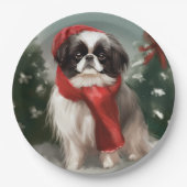 雪の日本のクリスマスに愛犬 ペーパープレート (正面)