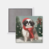 雪の日本のクリスマスに愛犬 マグネット (正面/裏面)