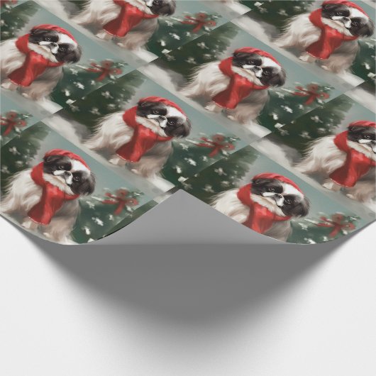 雪の日本のクリスマスに愛犬 ラッピングペーパー (角)