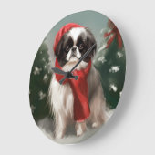 雪の日本のクリスマスに愛犬 ラージ壁時計 (傾斜)
