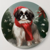 雪の日本のクリスマスに愛犬 缶バッジ (正面)