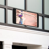 雪の日本の木のブロックのカップルプリントバナー 横断幕 (ビルの外側)