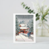 雪の日枝神社、日枝神社の雪、河瀬蓮井、ウッドカット ポストカード (スタンド正面)