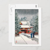 雪の日枝神社、日枝神社の雪、河瀬蓮井、ウッドカット ポストカード (正面/裏面)