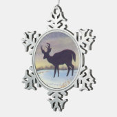 雪の日没のシカ スノーフレークピューターオーナメント (右)