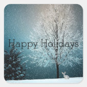 雪の日、雪に覆われた木、バニー スクエアシール (正面)
