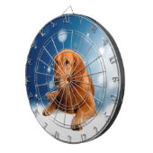 雪の星に座る、かわいいゴールデンレトリバー犬 ダーツボード (正面右)