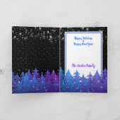 雪の星空の夜の神秘的な青い紫の森 シーズンカード (内部)