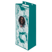 雪の星 – 白、ティール（緑がかった色）-抱き枕 ワインギフトバッグ (裏面アングル)