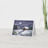 雪の月の冬のコテージ風景アートノートカード カード (正面)