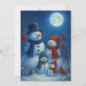 雪の月夜に佇む可愛い雪だるま家族 シーズンカード (正面)