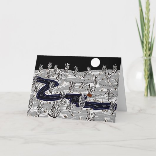 雪の月明かりの中のロバ シーズンカード (正面)