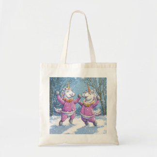 雪の服を着た2頭のユニコーン トートバッグ