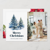 雪の木々とポインセチアの写真クリスマスカード シーズンカード (正面/裏面)