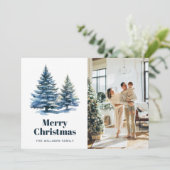 雪の木々とポインセチアの写真クリスマスカード シーズンカード (スタンド正面)