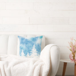 雪の木々青いティール(緑がかった色)水色 クッション