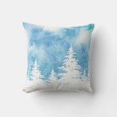 雪の木々青いティール(緑がかった色)水色 クッション (正面)