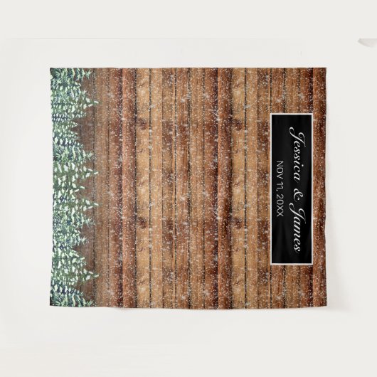 雪の木と森のウェディングフォト背景 タペストリー (正面(横))