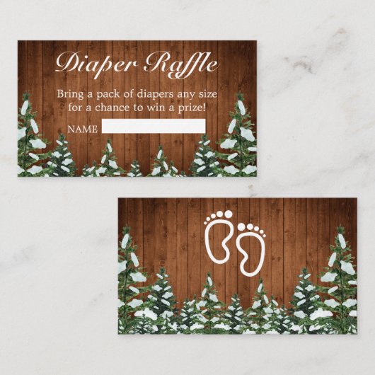 雪の木と森のカントリーパインおむつラッフル エンクロージャーカード (正面/裏面)
