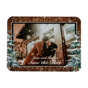 雪の木と森のカントリーパインの写真結婚の マグネット