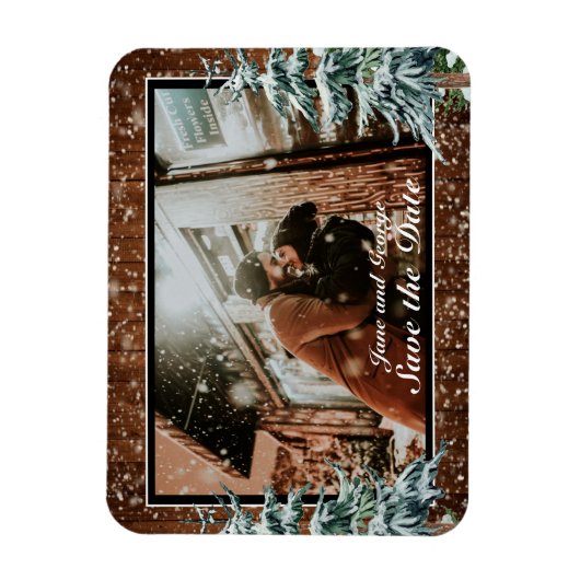 雪の木と森のカントリーパインの写真結婚の マグネット (縦)