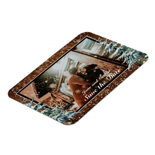 雪の木と森のカントリーパインの写真結婚の マグネット (左側)
