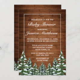 雪の木と森のカントリーパインベビーシャワー 招待状