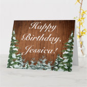 雪の木と森のハッピーバースデー折り返し挨拶 カード (黄色い花)