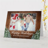 雪の木と森の写真ハッピーホリデーグリーティング カード (黄色い花)