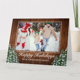 雪の木と森の写真ハッピーホリデーグリーティング カード