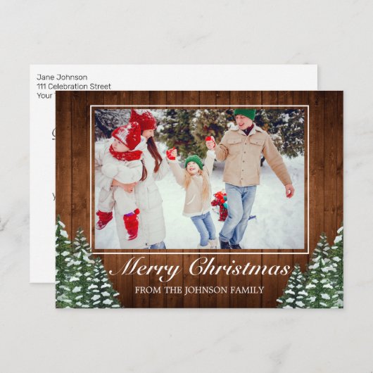 雪の木と森の写真メリークリスマスグリーティング 案内ポストカード (正面/裏面)
