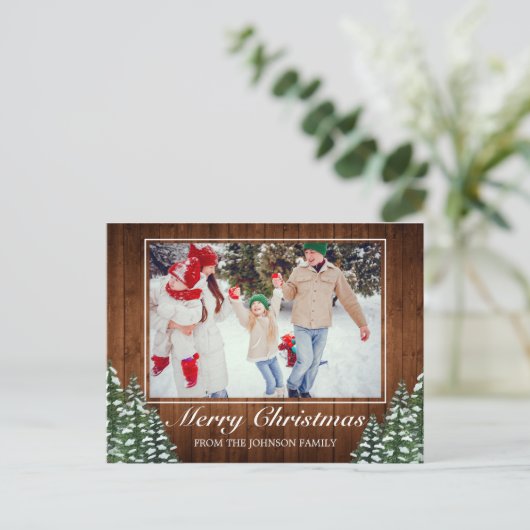 雪の木と森の写真メリークリスマスグリーティング 案内ポストカード (スタンド正面)