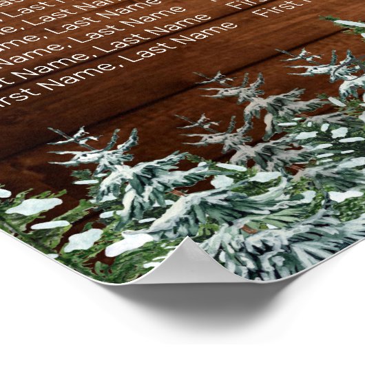 雪の木と森の国の結婚式のシーティングチャート ポスター (角)