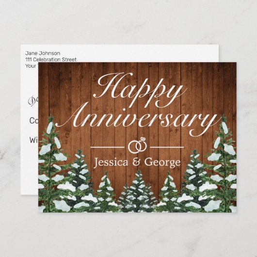 雪の木と森の幸せなアニバーサリーグリーティング 案内ポストカード (正面/裏面)