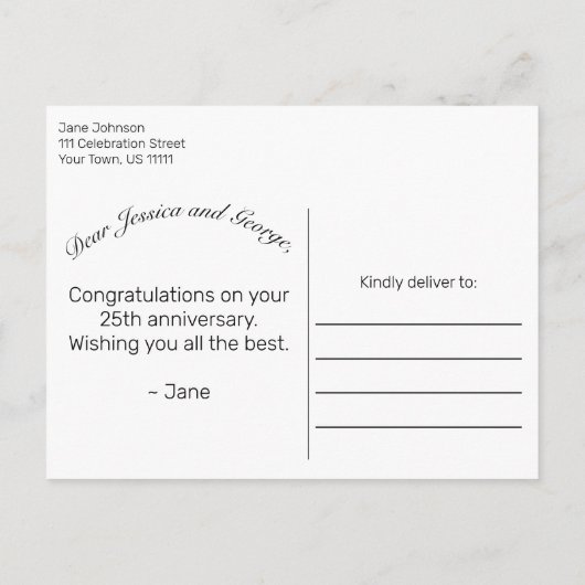 雪の木と森の幸せなアニバーサリーグリーティング 案内ポストカード (裏面)