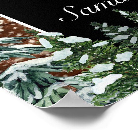 雪の木と森の松の赤ちゃんシャワー歓迎サイン ポスター (角)