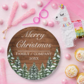 雪の木と森の田舎の松メリークリスマス ペーパープレート (パーティー)