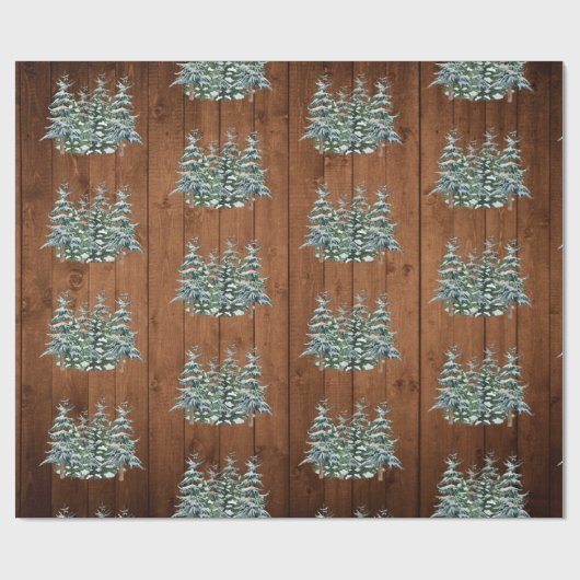 雪の木と森の田舎の松メリークリスマス ラッピングペーパー (フラット)