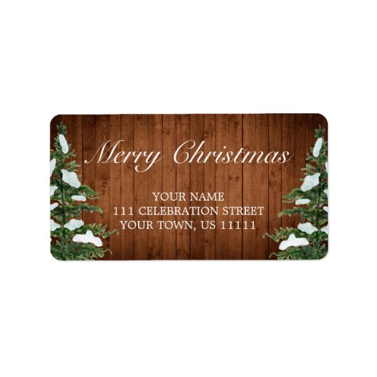 雪の木と森の田舎メリークリスマスアドレス ラベル (正面)